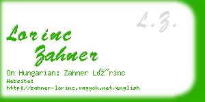 lorinc zahner business card